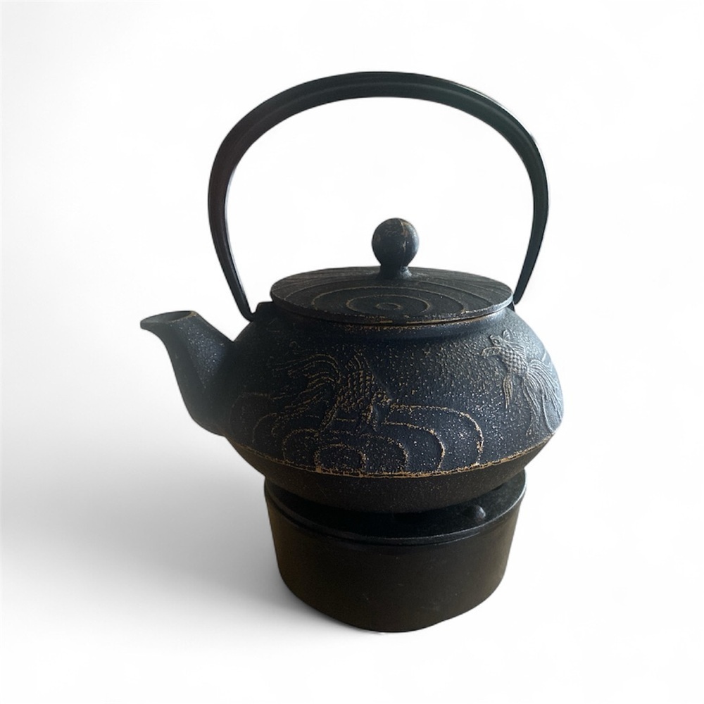 Original Teavana Black‎ Cast Iron Teapot with Koi Fish Design